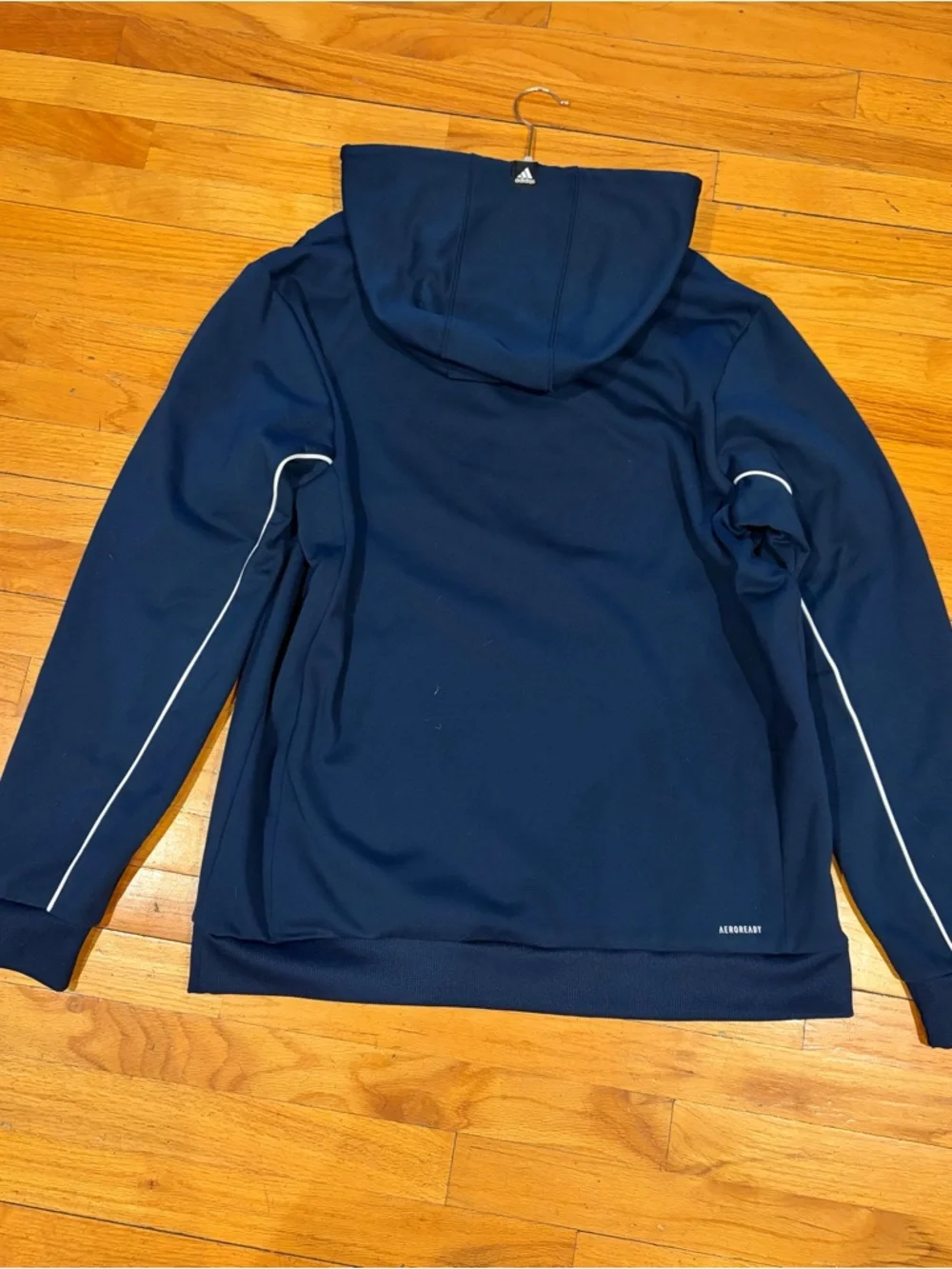 adidas Navy Hoodie with White Three-Stripe Logo